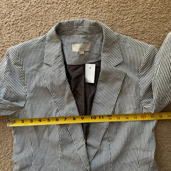 Loft Blazer Womens 4 NWT Seersucker 1 Button Close Striped Notch Cotton Blend - Picture 11 of 14